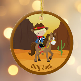 Cowboyen på Horse Anpassningsbar Western Kids jul Julgransprydnad Keramik
