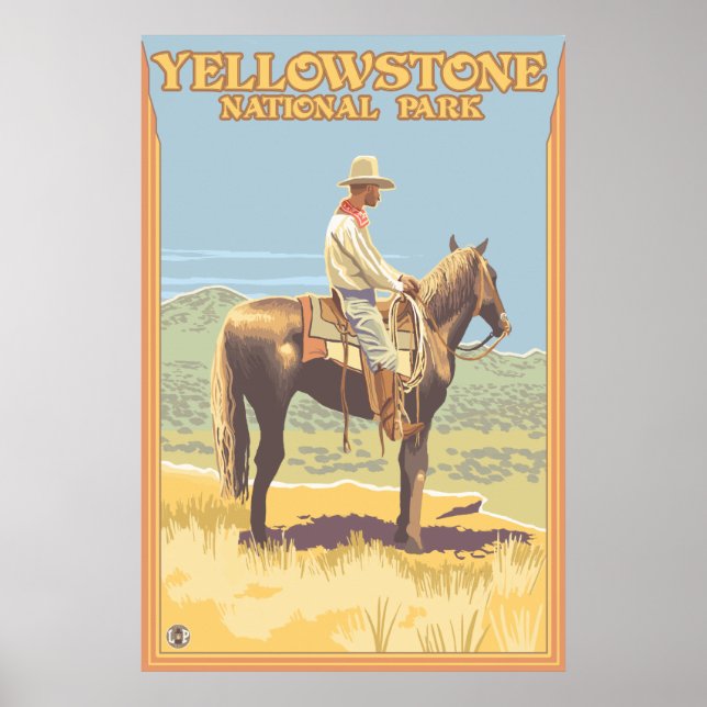 Cowboyen på Horseback - nationalparken Yellowstone Poster (Framsidan)