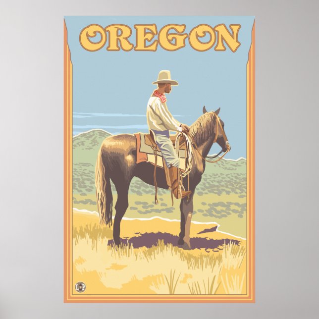 Cowboyen på Horseback - Oregon Poster (Framsidan)
