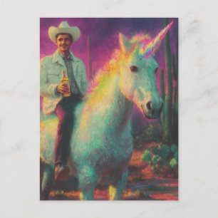 Cowboyen Rides a Unicorn i ökertkonsten Vykort