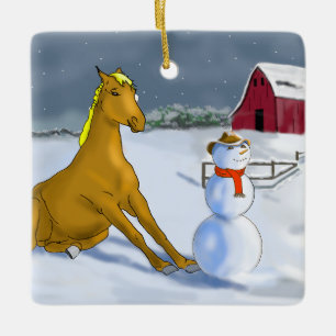 Cowboyen Snögubbe & Horse Jul Ornament