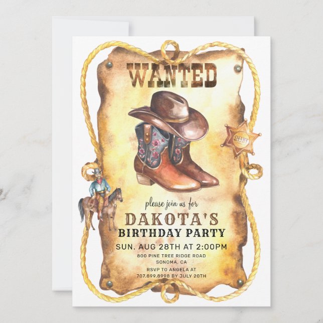 Cowboyen ville Poster Födelsedagsfest Inbjudningar (Framsida)