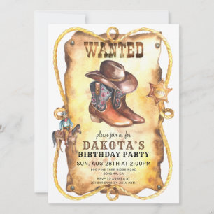 Cowboyen ville Poster Födelsedagsfest Inbjudningar