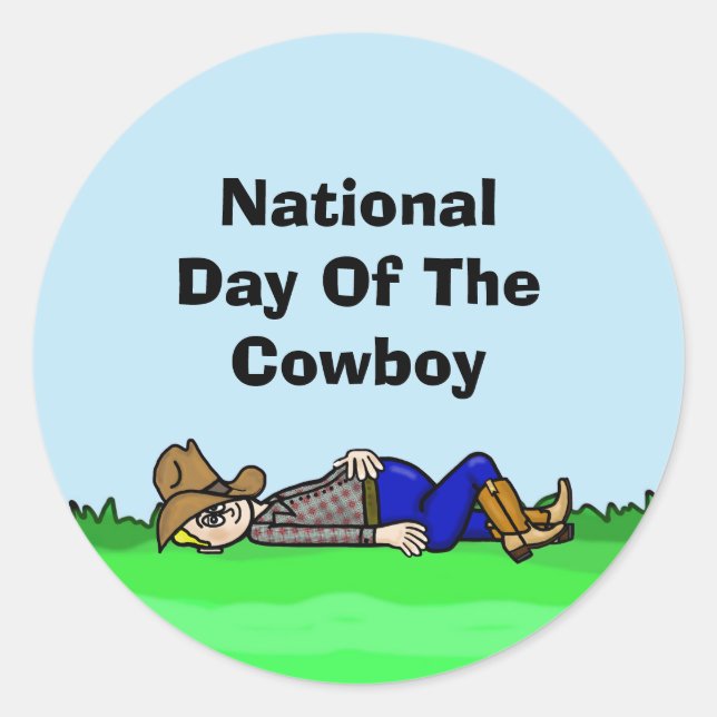 Cowboyens Tecknad Sticker-dag Runt Klistermärke (Framsida)