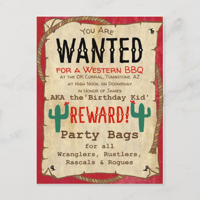 Cowboyens Westerna BBQ-Födelsedagsfest Poster Inbjudan Vykort (Framsida)