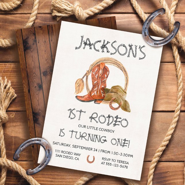 Cowboyens westerna Födelsedagsfest 1:a Rodeo Inbjudningar (Skapare uppladdad)