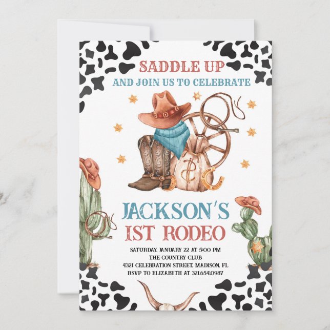 Cowboyens Westerna Födelsedagsfest 1:a Rodeo Inbjudningar (Framsida)