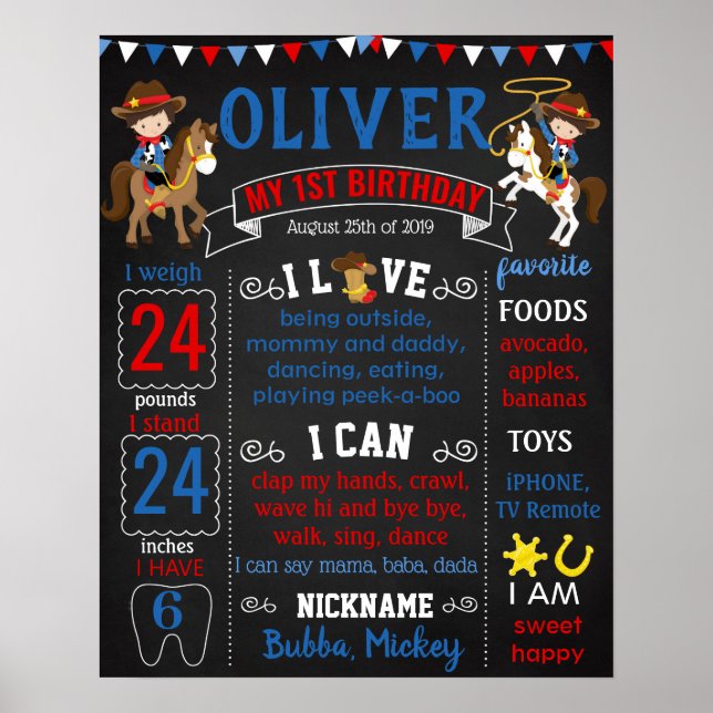 Cowboyhäst i Vilda western Birthday Board Poster (Framsidan)