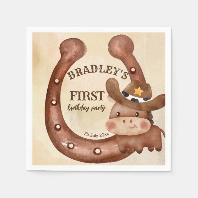 Cowboyhästen födelsedagsfest baby i en hatt anpass pappersservett (Framsidan)