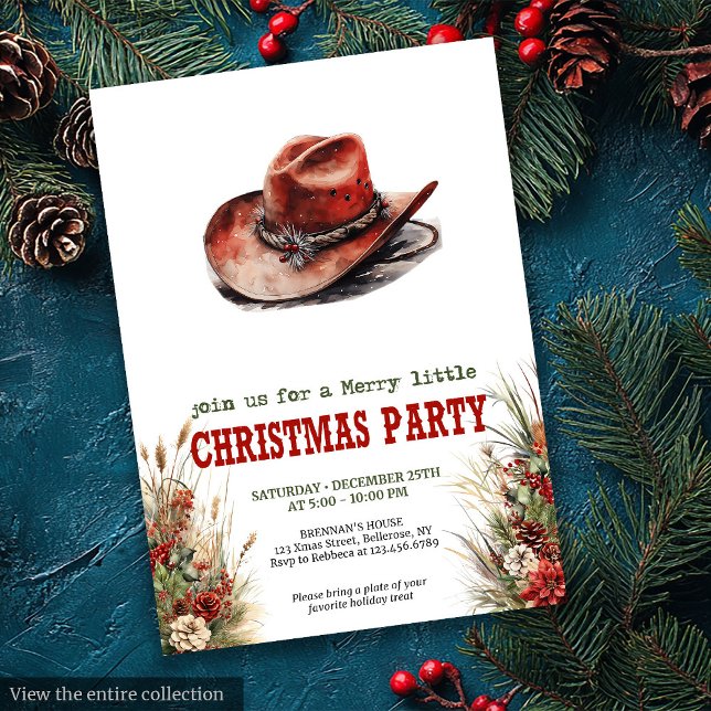 Cowboyhatt Julfest Digital Inbjudan (Cowboy Hat Christmas Party Digital Invite)