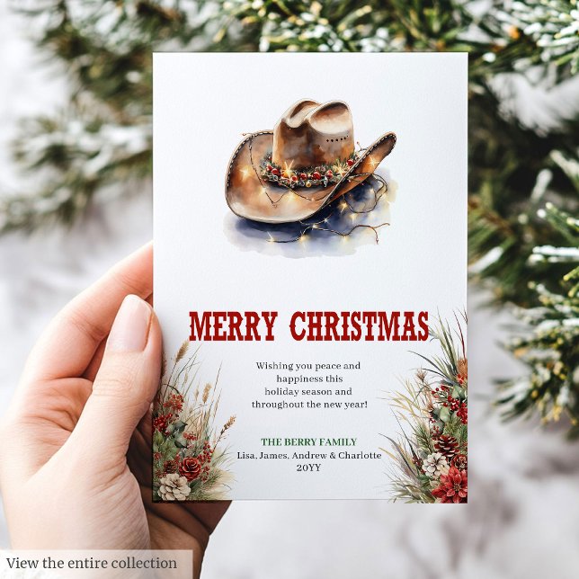 Cowboyhatt julhälsningskort redigerbart julkort (Cowboy hat Christmas greeting card printable

)