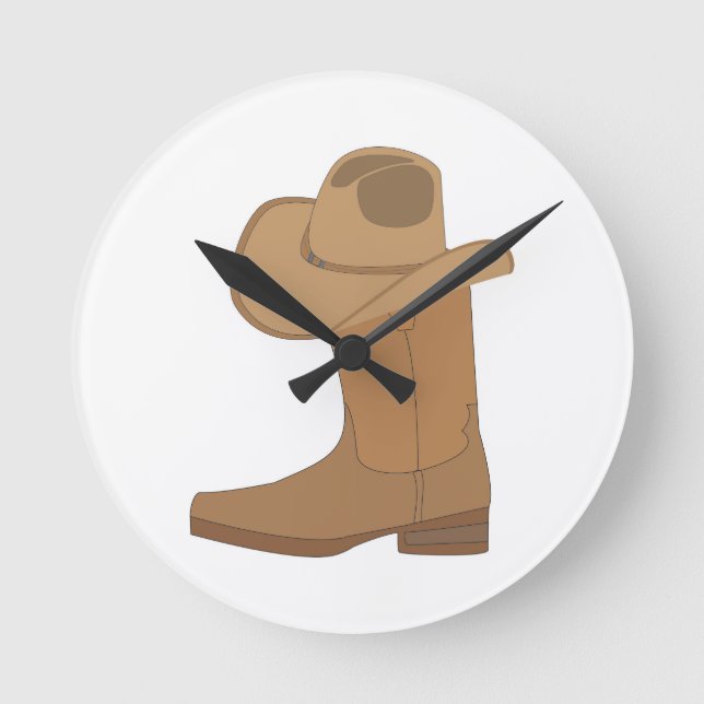Cowboyhatt och stövel rund klocka (Framsida)