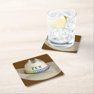 Cowboyhatt rhinestones & party namn efter ditt val underlägg papper kvadrat