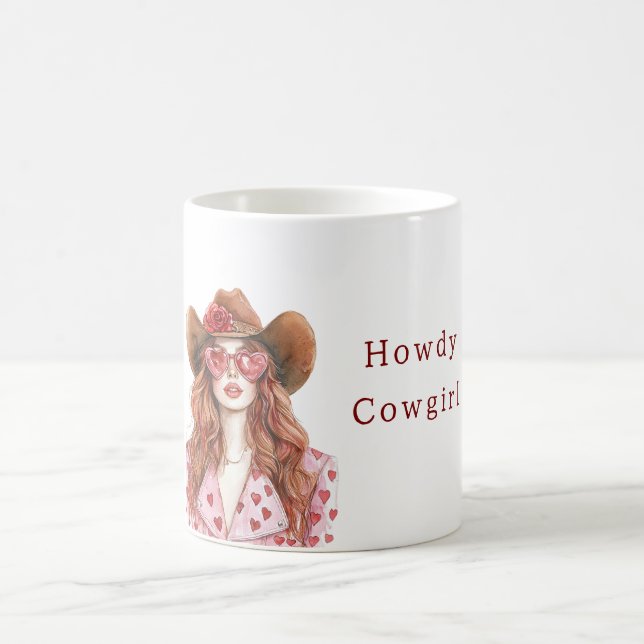 Cowboyhatt Rött Hår Rosa Hjärtan Solglasögon Kaffemugg (Center)