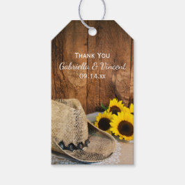 Cowboyhatt, solblommor Barn Wood Wedding Favor Mär Presentetikett