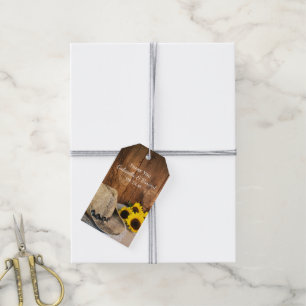 Cowboyhatt, solblommor Barn Wood Wedding Favor Mär Presentetikett