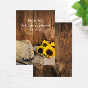 Cowboyhatt, solblommor Barn Wood Wedding Favor Mär Visitkort
