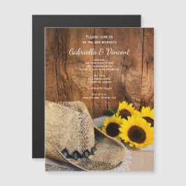 Cowboyhatt, solblommor Barn Wood Westerna Bröllop Magnetisk Inbjudningskort
