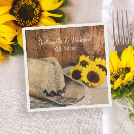 Cowboyhatt, solblommor, barn Wood Westerna Bröllop Pappersservett