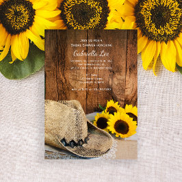 Cowboyhatt, solblommor och Barn Wood-Möhippa Inbjudningar