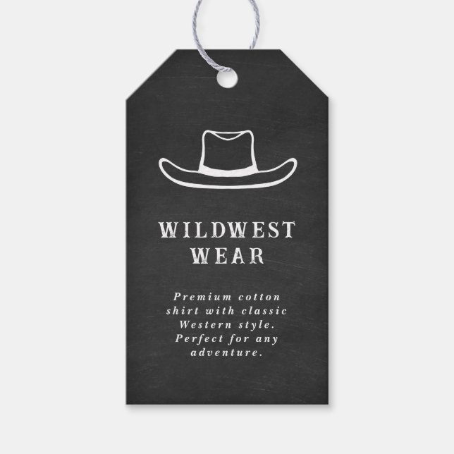 Cowboyhatt, svartvit märkre av kläder presentetikett (Framsidan)