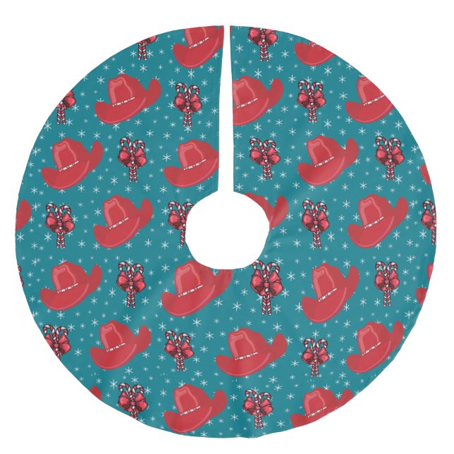 Cowboyhattar och Polkagrisar Julgran Skirt Julgransmatta Borstad Polyester (Framsidan)