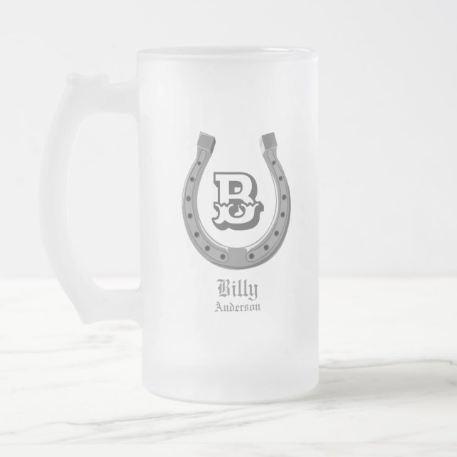 Cowboyhorse Shoe Personlig Monogram Frostat Ölglas (Vänster)