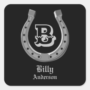 Cowboyhorse Shoe Personlig Monogram Fyrkantigt Klistermärke