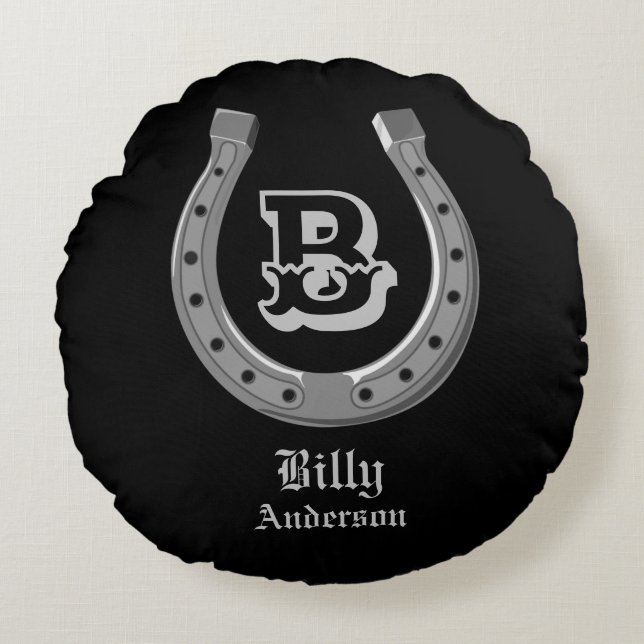 Cowboyhorse Shoe Personlig Monogram Rund Kudde (Framsidan)