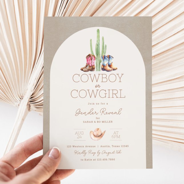 Cowboyinbjudan eller Cowgirl Gender Reveal-inbjuda Inbjudningar (Cowboy or Cowgirl Gender Reveal Invitation)