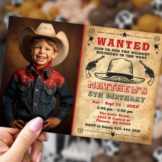 Cowboyinbjudan med foto, Westerna födelsedagen Inbjudningar