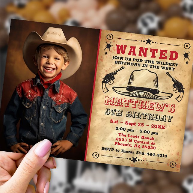 Cowboyinbjudan med foto, Westerna födelsedagen Inbjudningar (Skapare uppladdad)