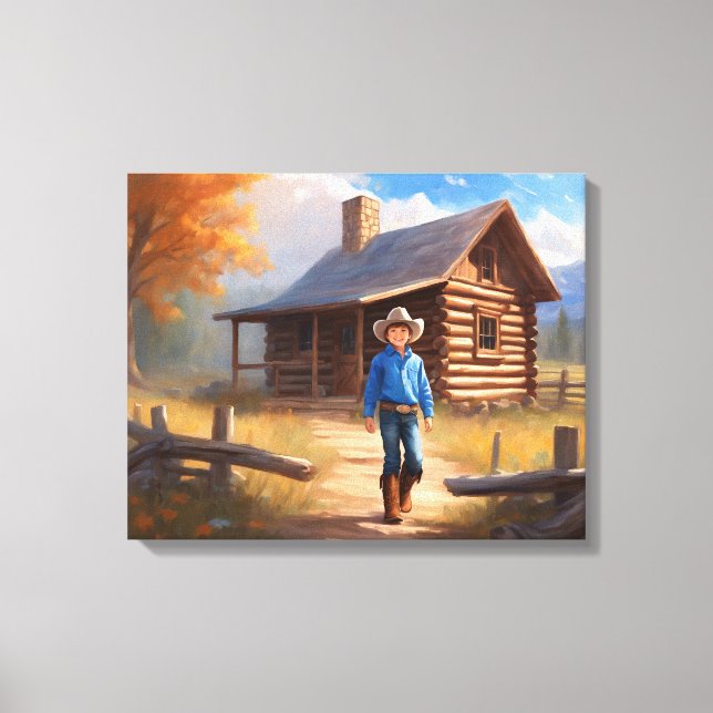 Cowboylogg Cabin Boy's Bedroom Art Canvastryck (Framsida)