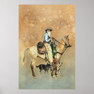 Cowboymålning och hans vattenfärgsfärg Appaloosa Poster