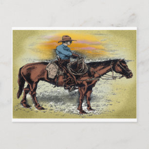 Cowboyn n Sunset Vykort