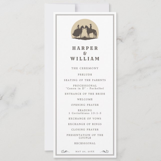 Cowboypar bröllopsprogram inbjudningar (Framsida)