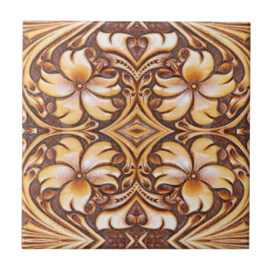 Cowboyplattan Mode Westerna Land Tooled Leather Ti Kakelplatta