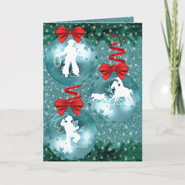 Cowboys Cowgirls Repning På Blå Fotokort Helgkort (Framsida)