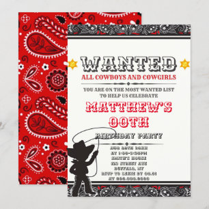 Cowboys & Cowtjejer Bandana Födelsedagsfest Inbjud