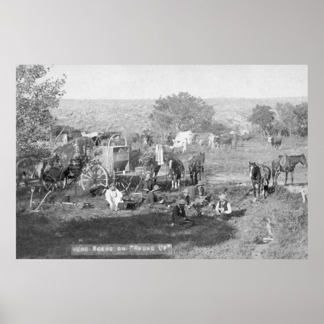 Cowboys Eating runt ett fotografi av campingplatse Poster (Framsidan)