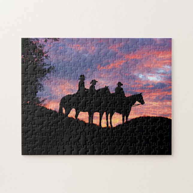 Cowboys Horses and Sunset Pussel (Horisontell)