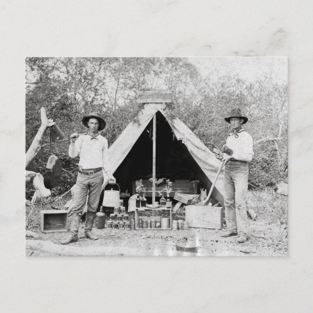 Cowboys i läger, 1890 vykort (Framsida)