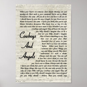 Cowboys och Änglar Vintage Skriva ut Sång Lyric P Poster