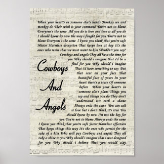 Cowboys och Änglar Vintage Skriva ut Sång Lyric P Poster