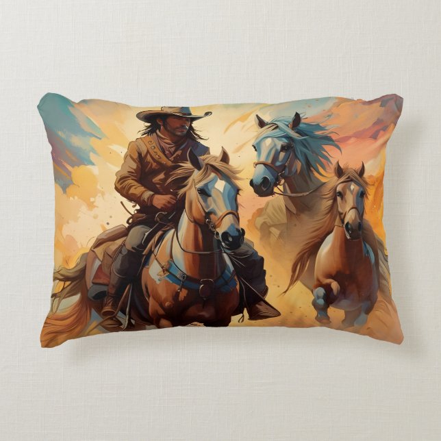 Cowboys och hästskog prydnadskudde (Framsidan)