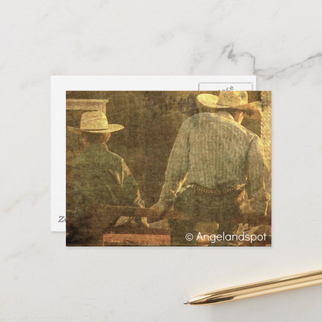 Cowboys on a Rodeo Fence Vykort (Fram/Back In Situ)