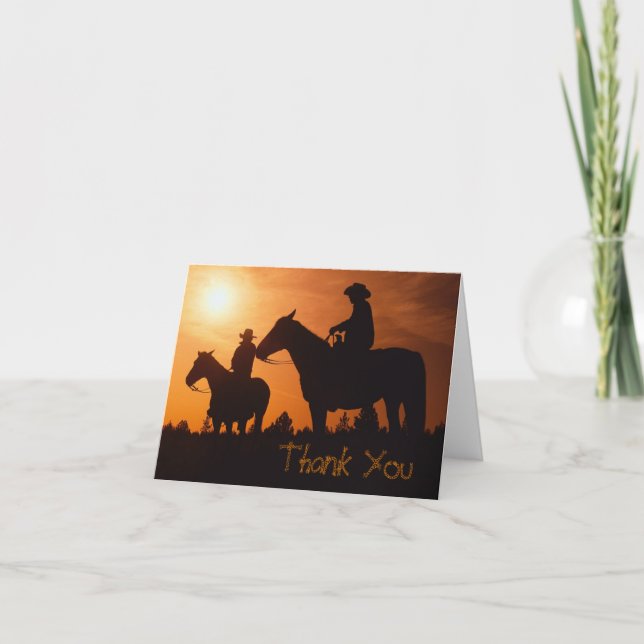 cowboys på hästar, tackkort (Framsida)