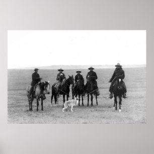Cowboys Roping a Gray Wolf: 1887 Poster