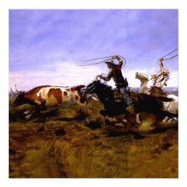 "Cowboys Roping a Steer" av Charles M Russell Fototryck