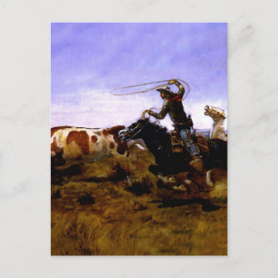 “Cowboys Roping a Steer” av Charles M Russell Vykort